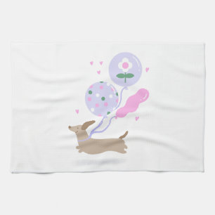 Cute Dachshund Weiner Dog Lover Party Pink Tea Towel
