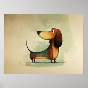 Cute Dachshund – Whimsical Dog Illustration Poster