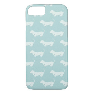 Cute Dachshund White Silhouettes on light blue Case-Mate iPhone Case