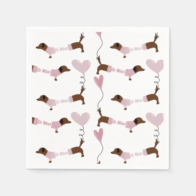 Cute Dachshund Wiener Dog Be Mine Valentines Napkin (Front)