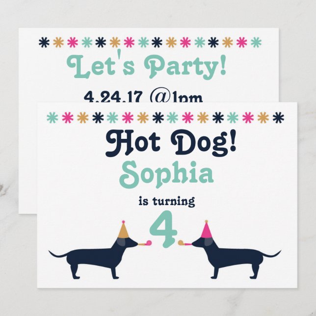 Cute Dachshund Wiener Dog Birthday Invitation. Invitation (Front/Back)