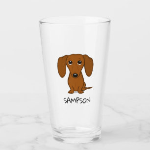 Cute Dachshund   Wiener Dog Cartoon Personalised Glass