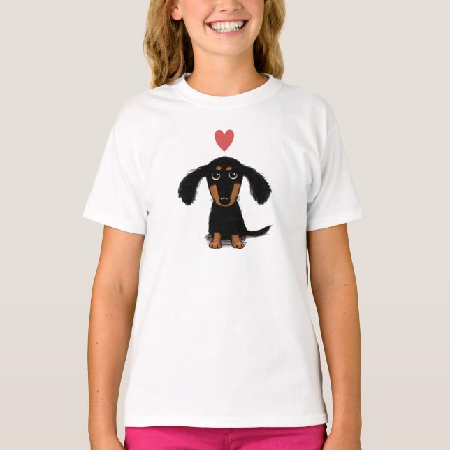 Cute Dachshund Wiener Dog Puppy with Heart T-Shirt (Front)