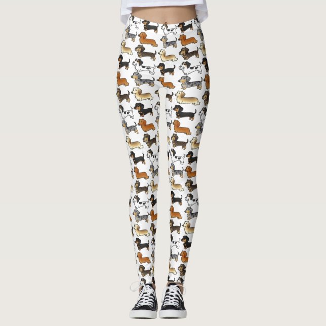Cute Dachshund Wiener Dogs Customizable Yoga Leggings (Front)