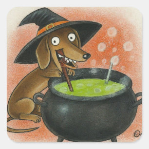 Cute Dachshund Witch Square Sticker