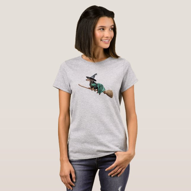 Cute Dachshund Witch T-Shirt (Front Full)