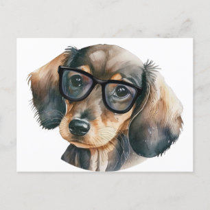 Cute Dachshund with black glasses Postcard
