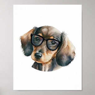 Cute Dachshund with black glasses Poster