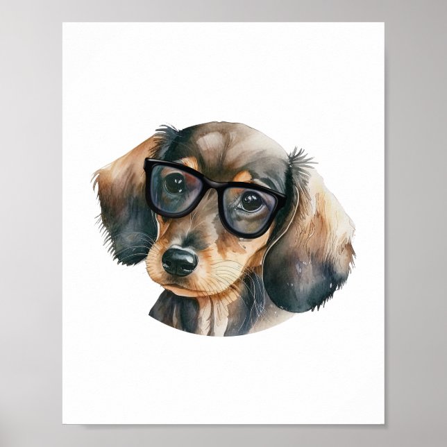 Cute Dachshund with black glasses Poster (Front)