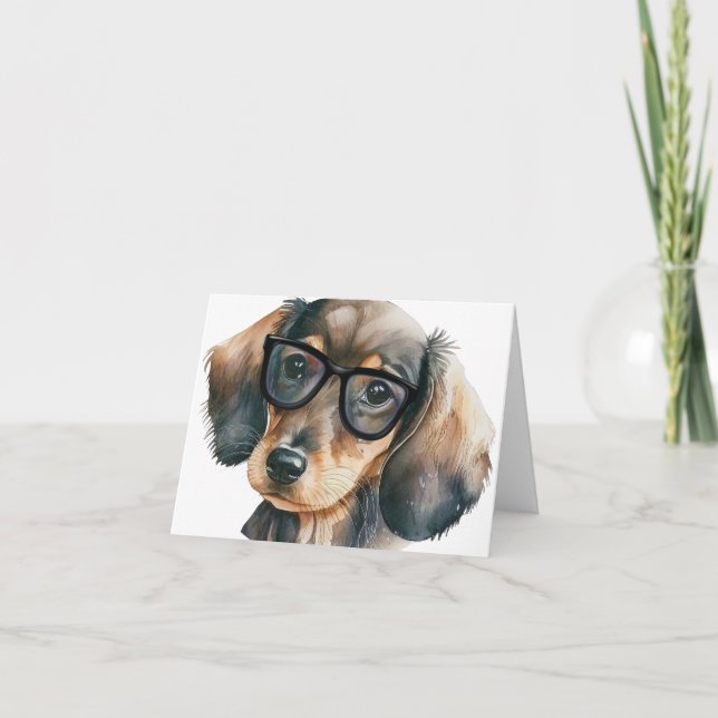 Cute Dachshund with black glasses  Thank You Card (Front)