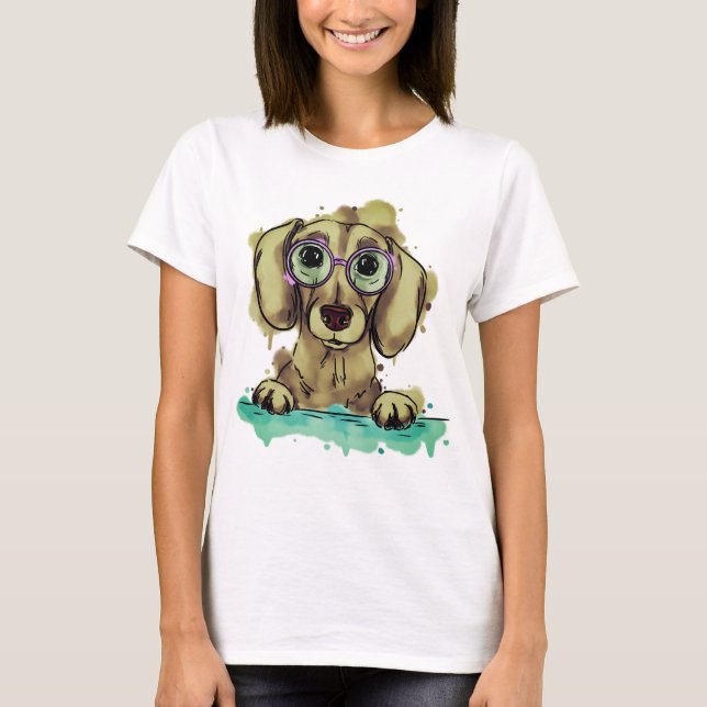 Cute dachshund with glasses T-Shirt (Front)