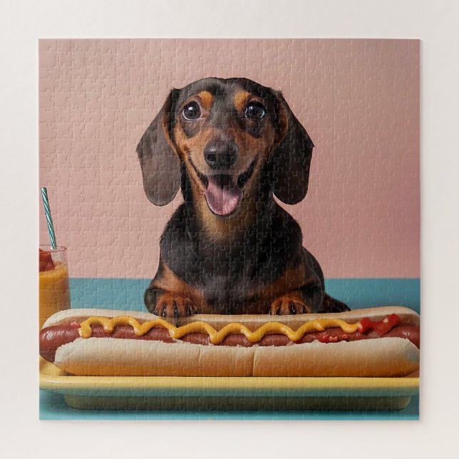 Cute Dachshund With Hot Dog Jigsaw Puzzle (Vertical)