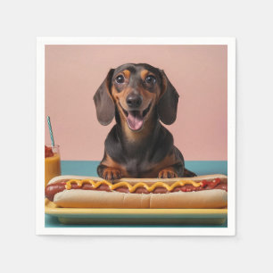 Cute Dachshund With Hot Dog Napkin