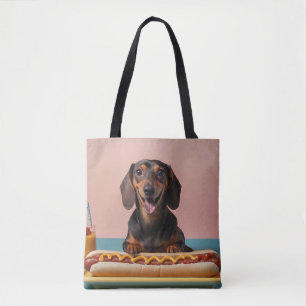 Cute Dachshund With Hot Dog Tote Bag