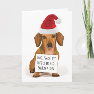 Cute Dachshund with Santa Hat Christmas Holiday Card