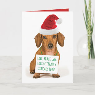 Cute Dachshund with Santa Hat Christmas Holiday Card