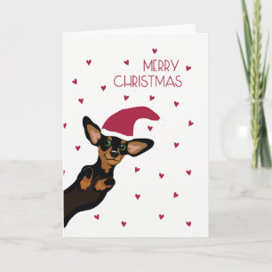 Cute Dachshund with Santa hat Merry Christmas Holiday Card