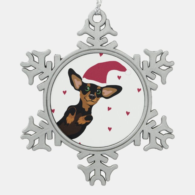 Cute Dachshund with santa hat snow flake ornament (Front)