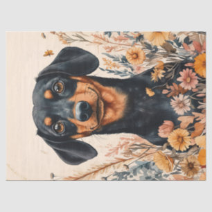 Cute Dachshund with Wildflowers Decoupage Tissue Paper