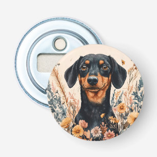 Cute Dachshund with Wildflowers Painting Bottle Opener