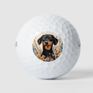 Cute Dachshund with Wildflowers Painting Golf Balls