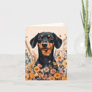 Cute Dachshund with Wildflowers Painting Note Card