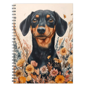 Cute Dachshund with Wildflowers Painting Notebook