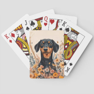 Cute Dachshund with Wildflowers Painting Playing Cards