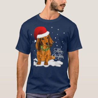 Cute Dachshund Wreath Santa Hat Merry Christmas Sn T-Shirt