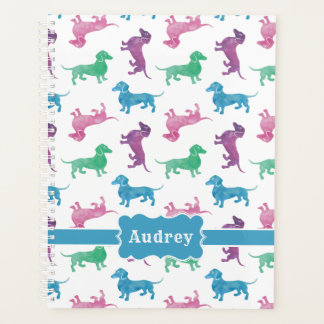 Cute Dachshunds Custom Name Pastel Colours Planner
