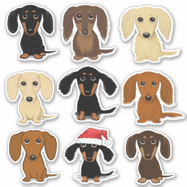 Cute Dachshunds Doxie Colour Variety Sticker Set (Front)