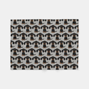 Cute Dachshunds Pattern Black and Tan Wiener Dog Fleece Blanket