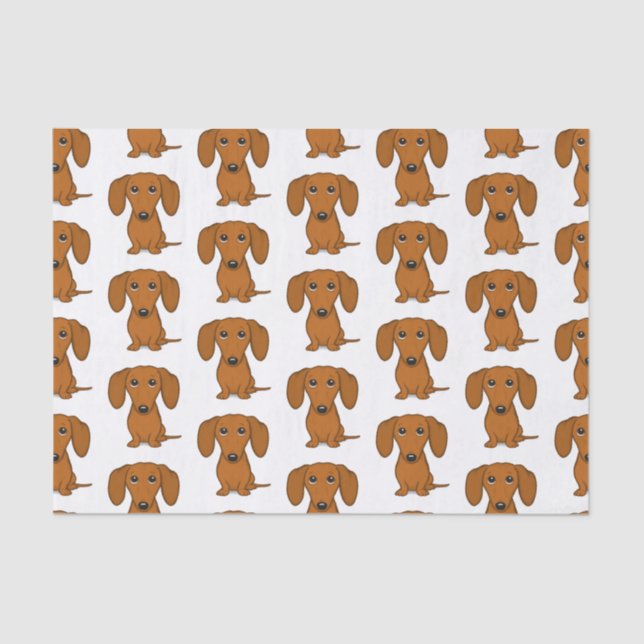 Cute Dachshunds Pattern | Red Wiener Dogs Tissue Paper (Front)