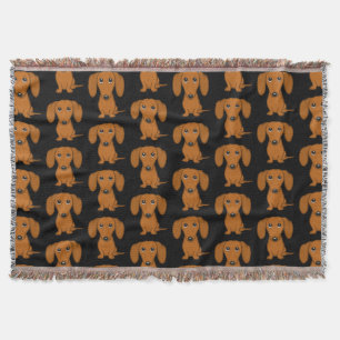Cute Dachshunds Pattern   Smooth Coated Red Doxies Throw Blanket