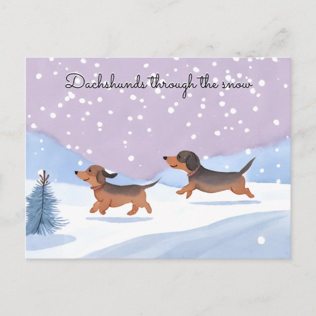 Cute Dachshunds Sausage Dogs in Snow Christmas Holiday Postcard (Front)