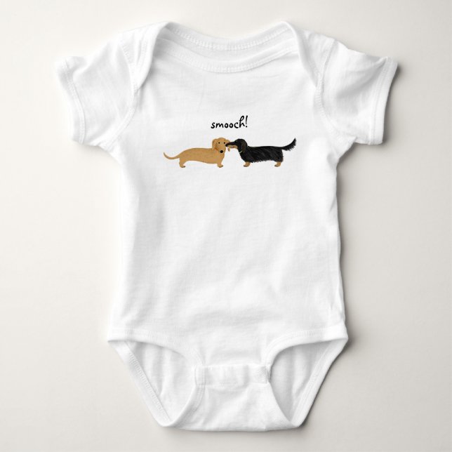 Cute Dachshunds Smooch | Wiener Dog Lover's Baby Bodysuit (Front)