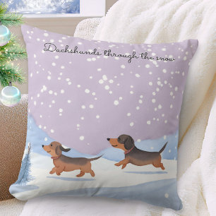Cute Dachshunds Snow Dog Doxie Festive Christmas Cushion
