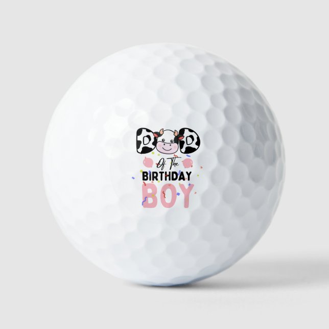 Cute Dad of The Birthday Boy Cow Farm Golf Balls (Front)