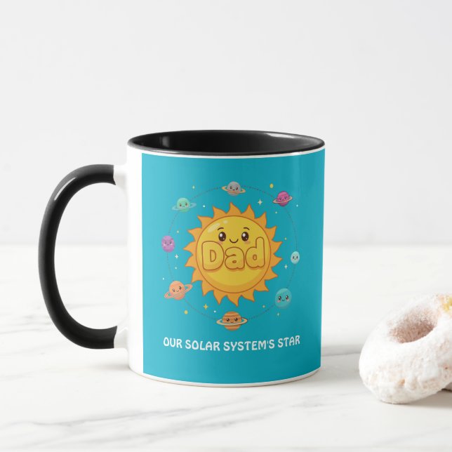 Cute Dad Solar System Star Space Cartoon Mug (With Donut)