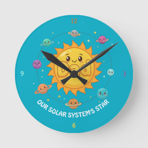 Cute Dad Solar System Star Space Cartoon Round Clock