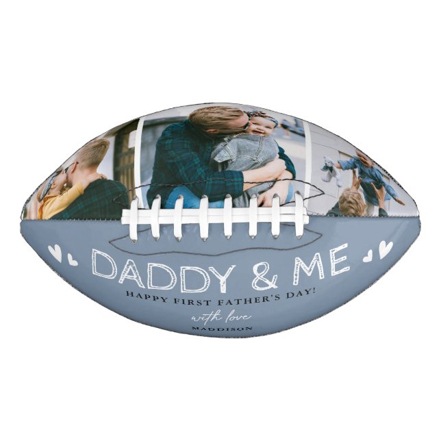Cute 'Daddy & Me' Photo Collage 1st Father's Day American Football (Front)