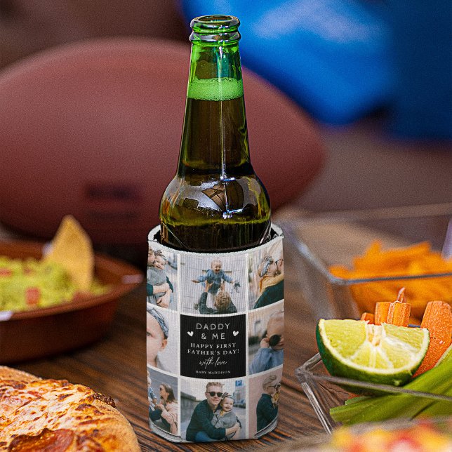 Cute 'Daddy & Me' Photo Collage 1st Father's Day Can Cooler (Creator Uploaded)