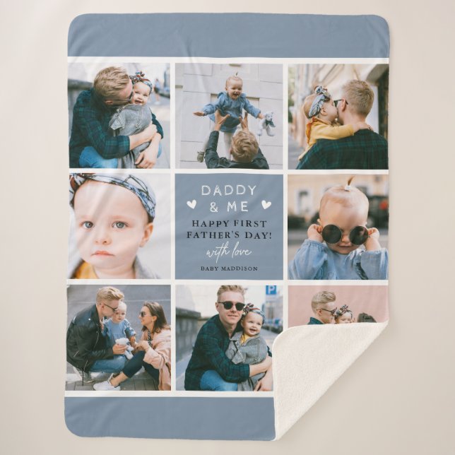 Cute 'Daddy & Me' Photo Collage 1st Father's Day Sherpa Blanket (Front)