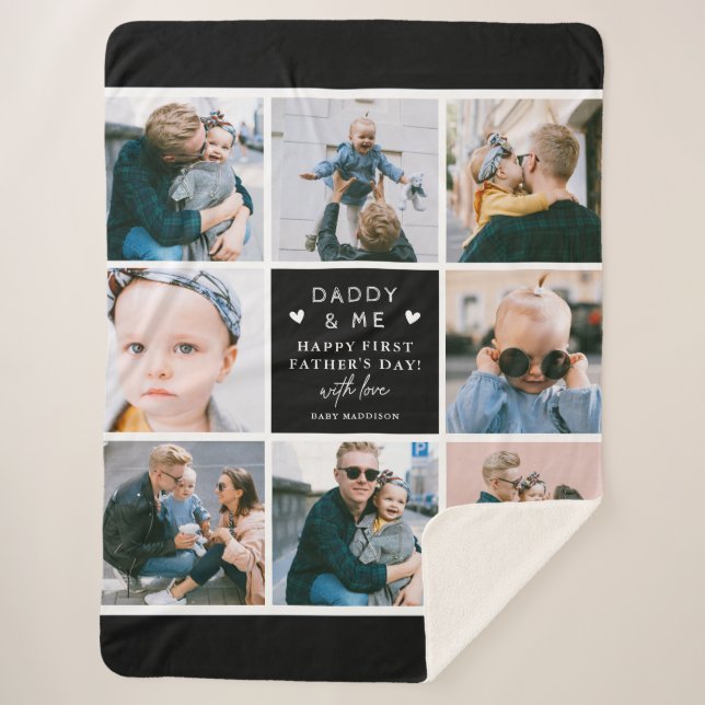 Cute 'Daddy & Me' Photo Collage 1st Father's Day Sherpa Blanket (Front)