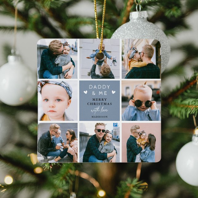 Cute 'Daddy & Me' Photo Collage Merry Christmas  Ceramic Ornament (Creator Uploaded)