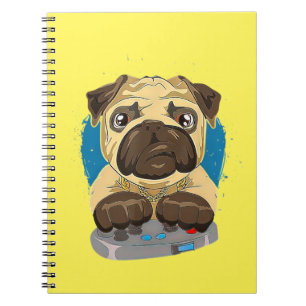 Cute Daddy Pug Dog Playing Video Games Notebook