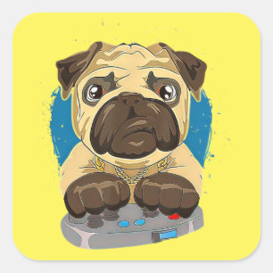 Cute Daddy Pug Dog Playing Video Games Square Sticker