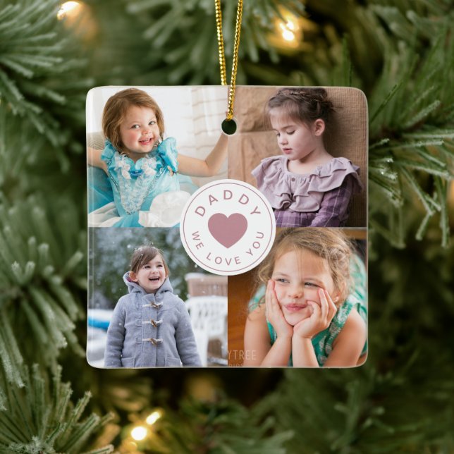 Cute Daddy We Love You Photo Collage Ceramic Ornament (Tree)