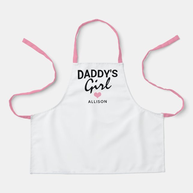 Cute Daddys Girl Pink Heart Personalised Kids Apron (Front)
