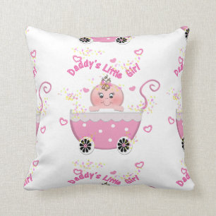 Cute Daddy's Little Girl Baby Buggy Throw Pillow